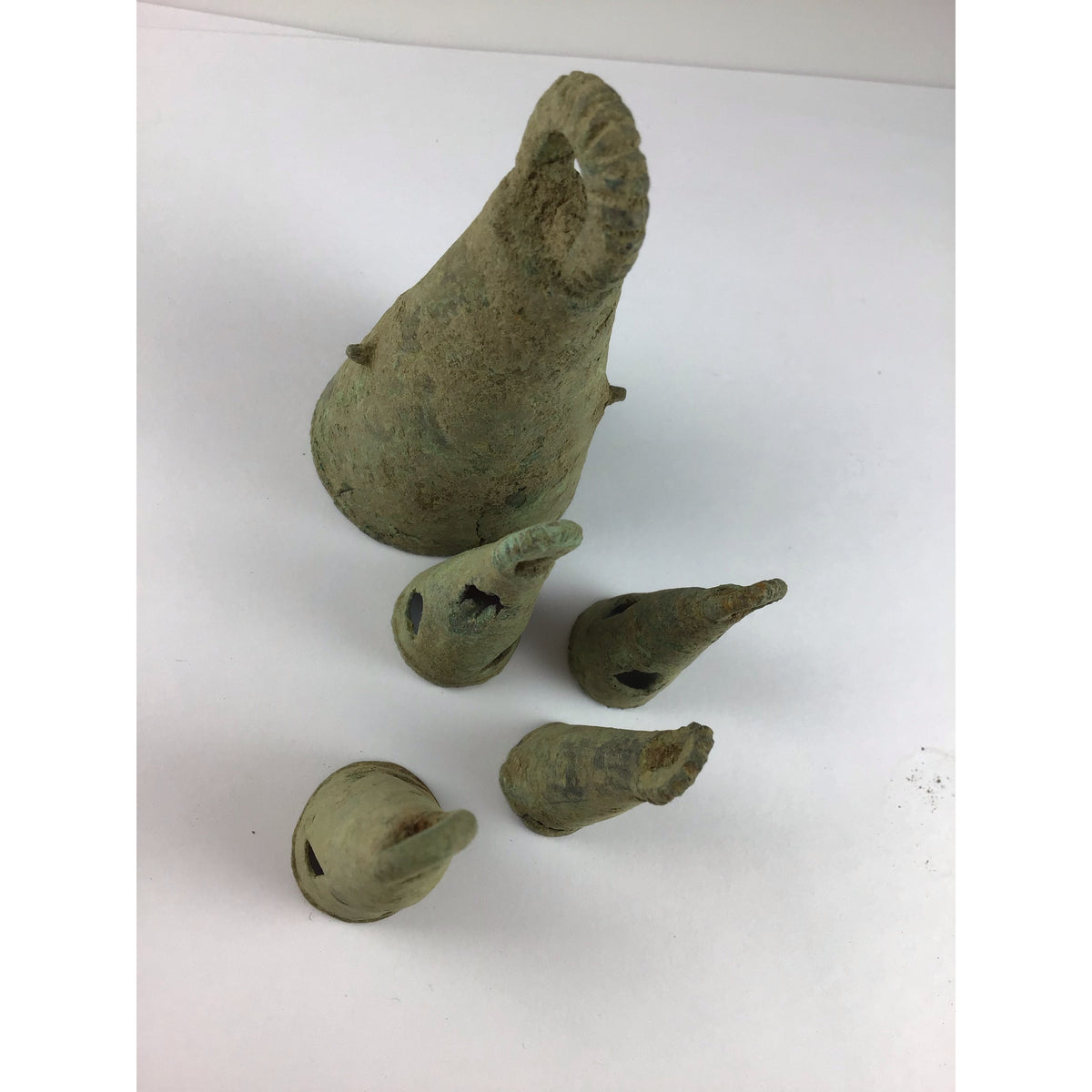 Group of 5 Antique Vert-de-Gris Bronze Bells, Mali - Rita Okrent Collection (P609)