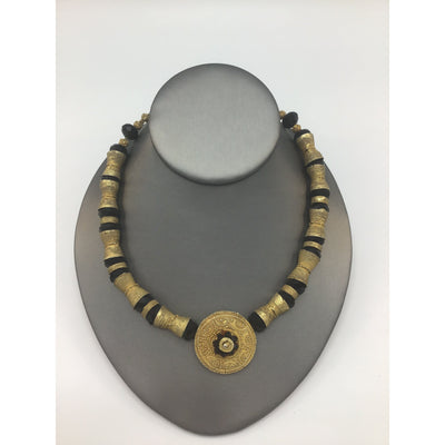 Gilded Gold-Plated Gold with Black Glass Necklace from Senegal - Rita Okrent Collection (NE480)