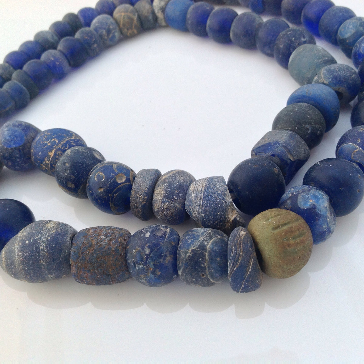 Antique Dutch Excavated Dogon Cobalt Blue Glass Trade Beads, Mali  - ANT327