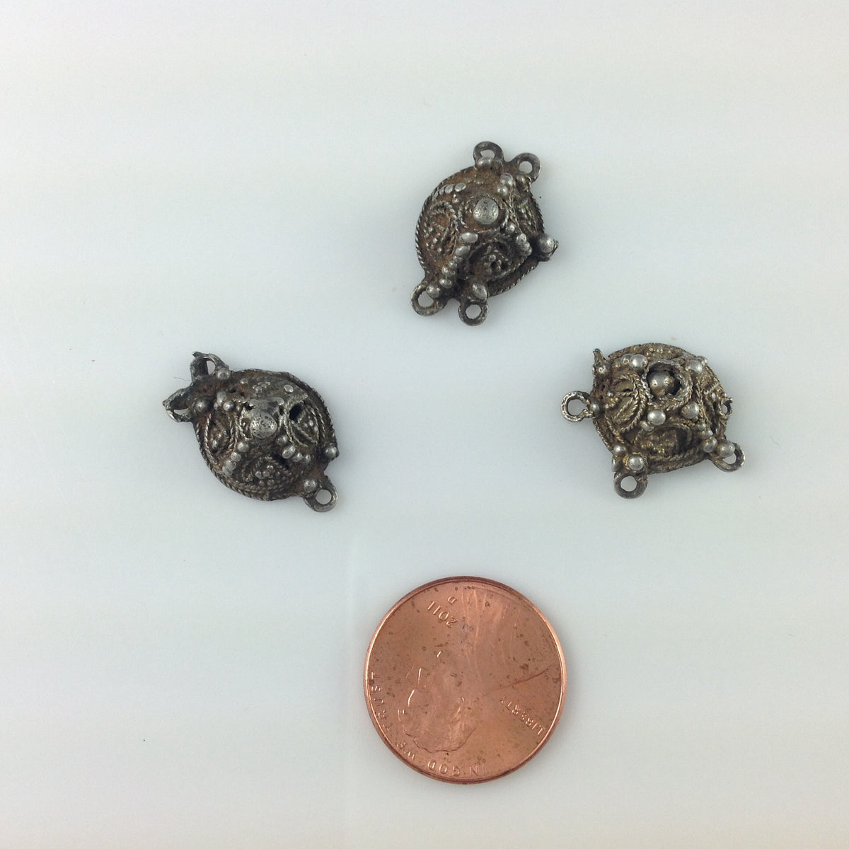 Old Mauritanian Silver and Gilded Silver Small Round Hanging Connector Pendants - P583