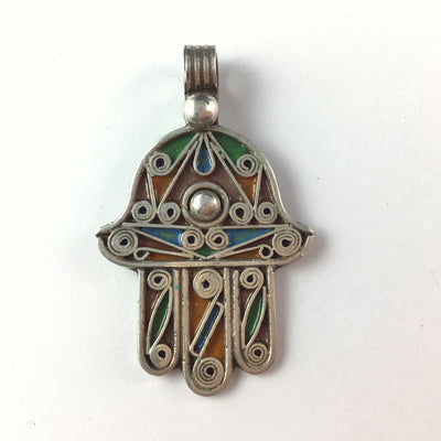 Small Enameled Sterling Silver Hamsa from Morocco - Rita Okrent Collection (NP048)
