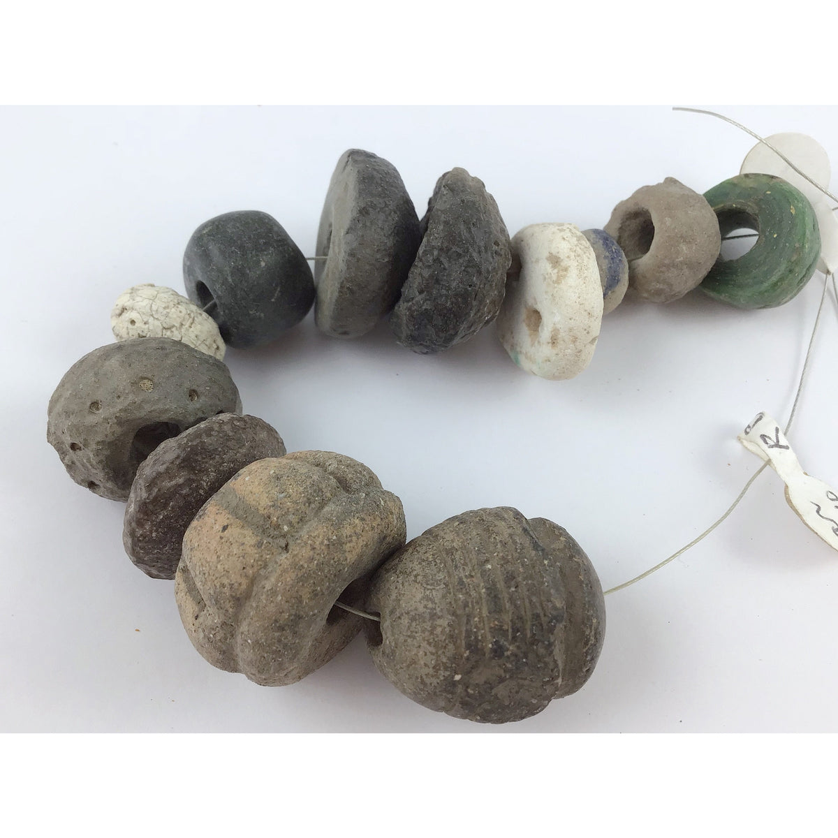 Mixed Strand of 12 Ancient and Very Old Ceramic and Stone Beads - Rita Okrent Collection (AN140b)