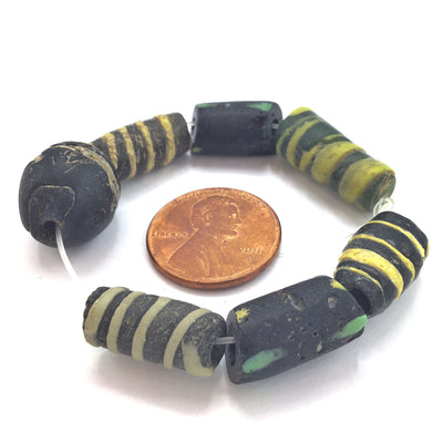 Short Strand of Mixed Black Decorated Antique Beads - Rita Okrent Collection (ANT501)