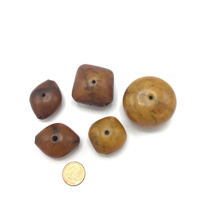 Group of 5 Vintage Phenolic Resin Faux Amber Beads, Mauritania - Rita Okrent Collection (C513)