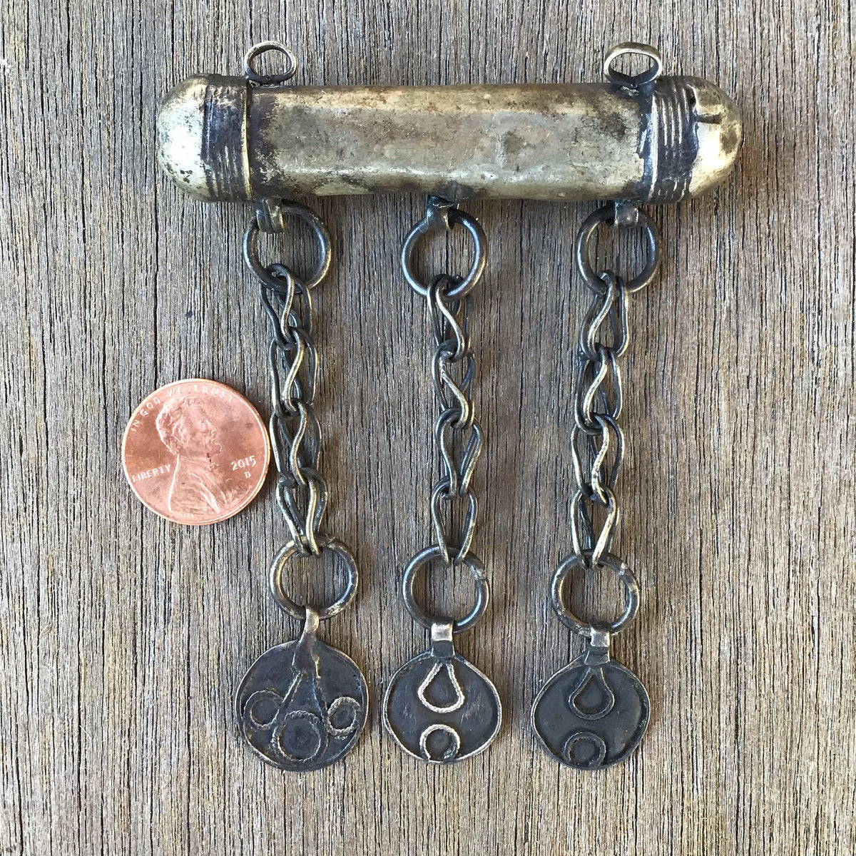 Vintage Bedouin Silver Hirz Prayer Amulet with 3 Chain Dangles - Rita Okrent Collection (P726)