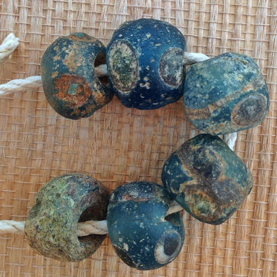 Set of 6 Blue Islamic Ancient Glass Eye Beads, Mali - Rita Okrent Collection (AG113c)
