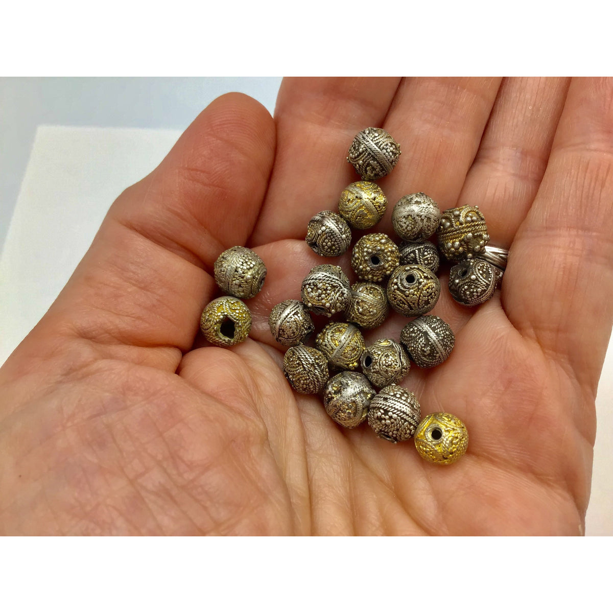 Lovely Well Worn Favorite Small Mauritanian Silver and Gilded Silver Beads, Sold Individually - Rita Okrent Collection (C496gs)