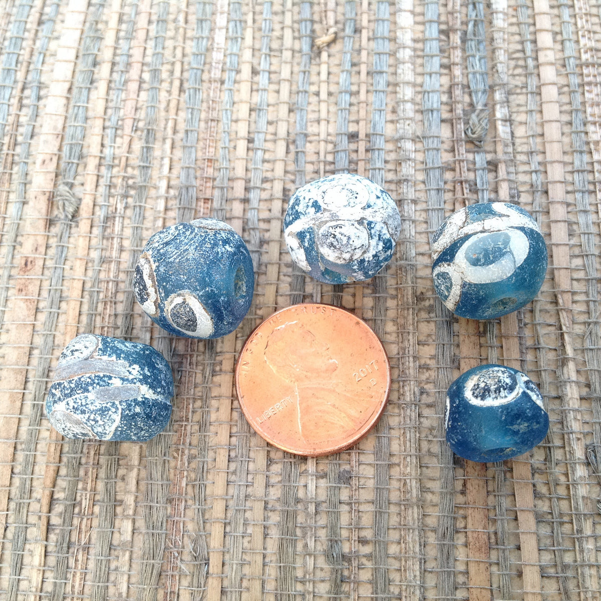Set of 5 Blue Islamic Ancient Glass Eye Beads, Mali - Rita Okrent Collection (AG113)