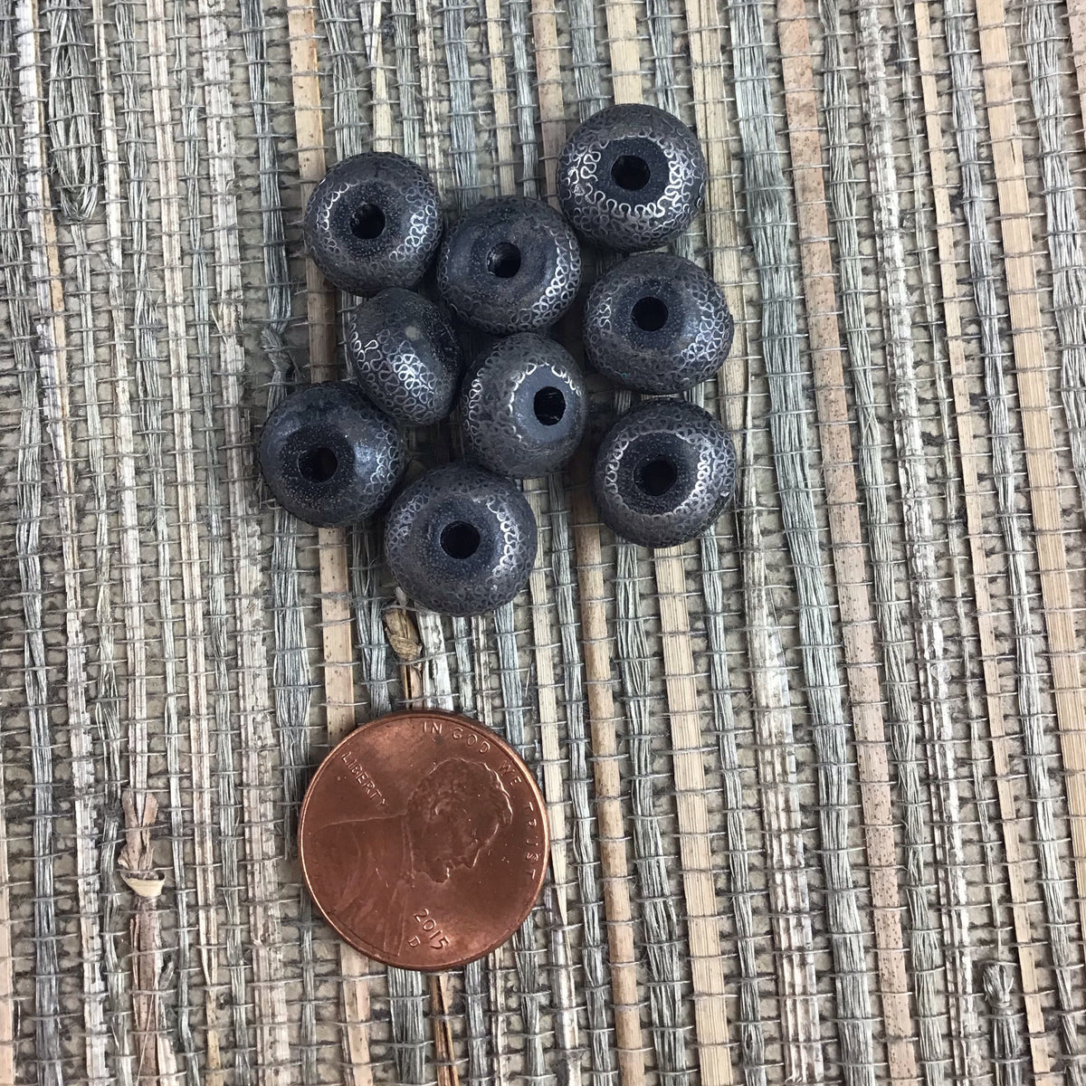 Group of Old Mauritanian Ebony Beads with Fine Silverwork - Rita Okrent Collection (ANT511)