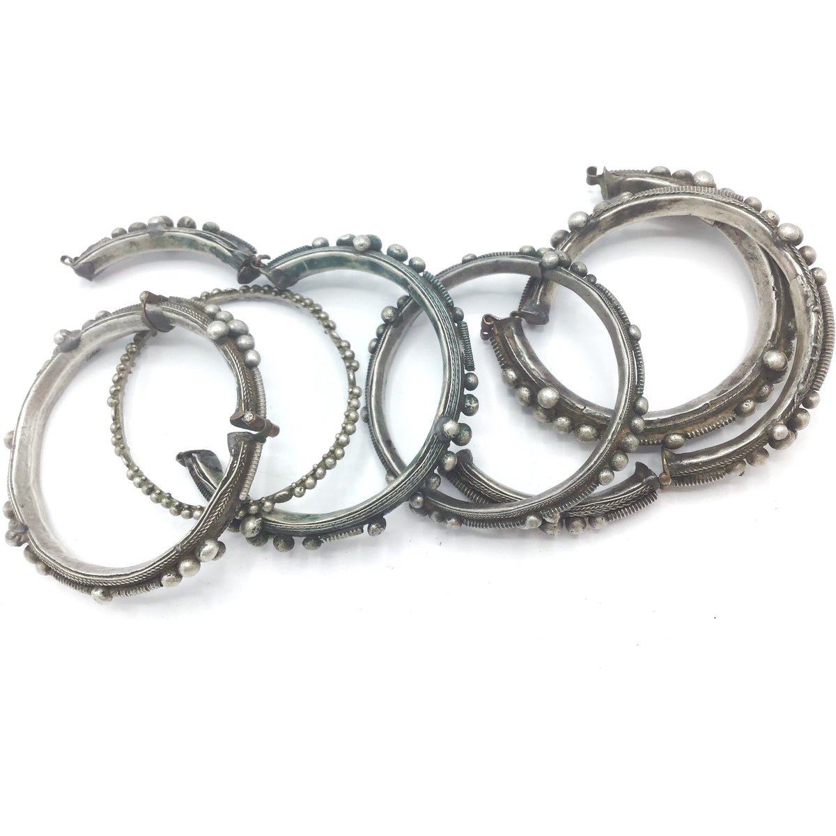 Vintage Silver Handmade Tribal Bracelets from the Sahara, Small Diameters, Group of 6 - Rita Okrent Collection (BR198)
