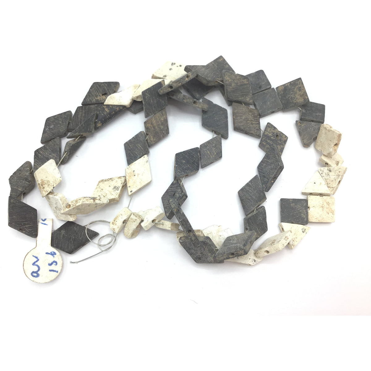 Very Old Black and White Diamond-Shaped Flat Slate Beads, Egypt - Rita Okrent Collection (AN186b)