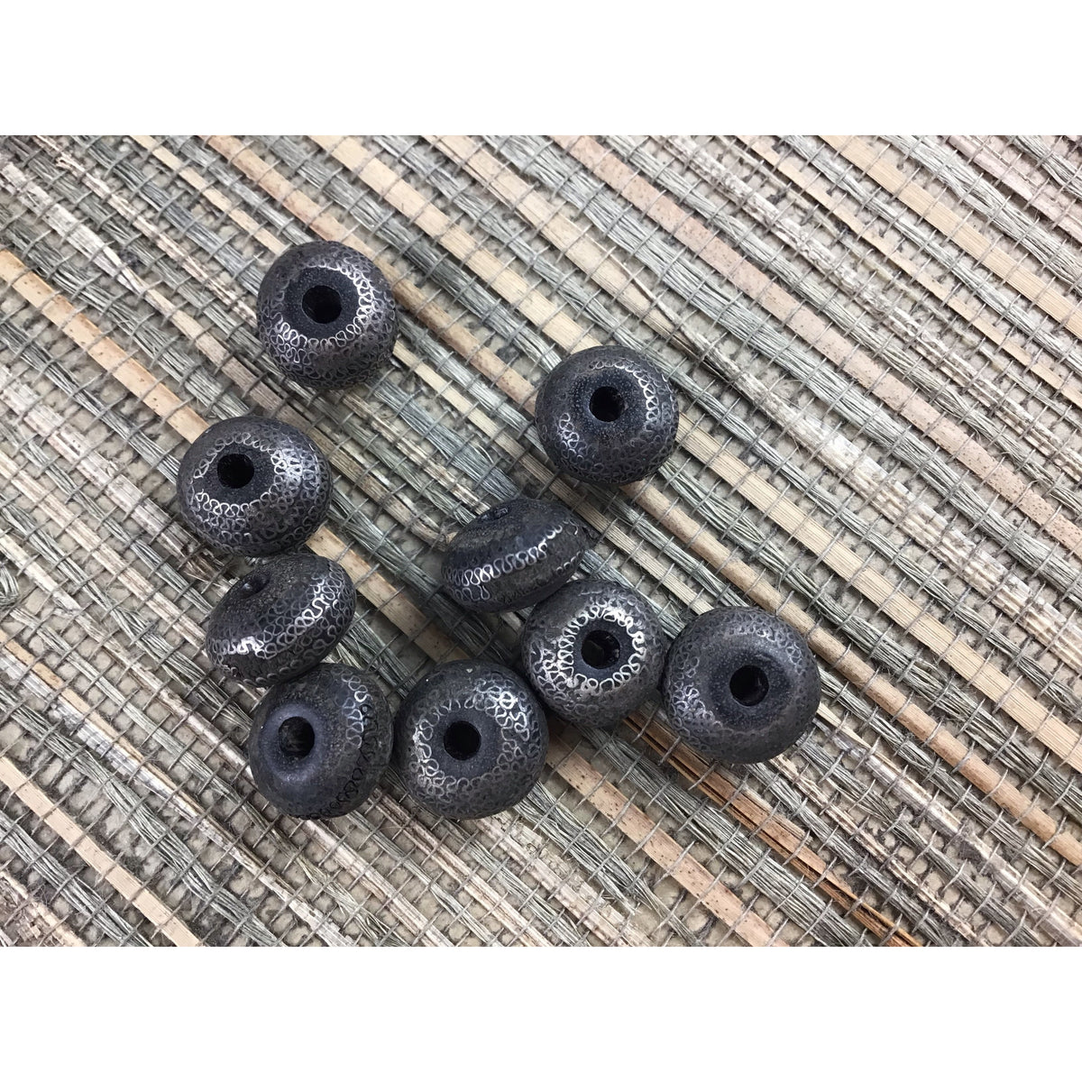 Group of Old Mauritanian Ebony Beads with Fine Silverwork - Rita Okrent Collection (ANT511)