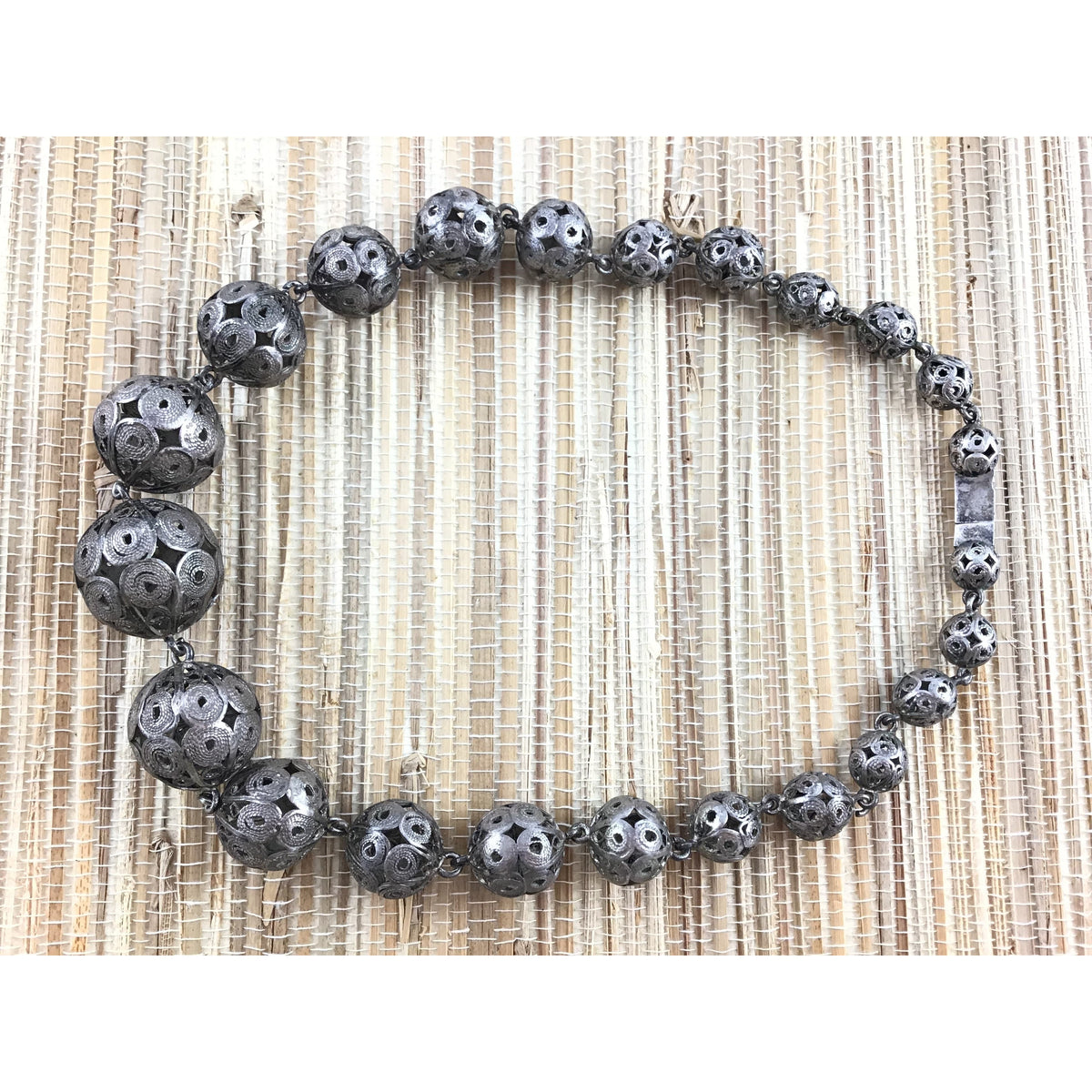 Ethnic Old Silver Graduated Filigree Beaded Choker Necklace, Turkey, Malta or Balkans - Rita Okrent Collection (NE110)