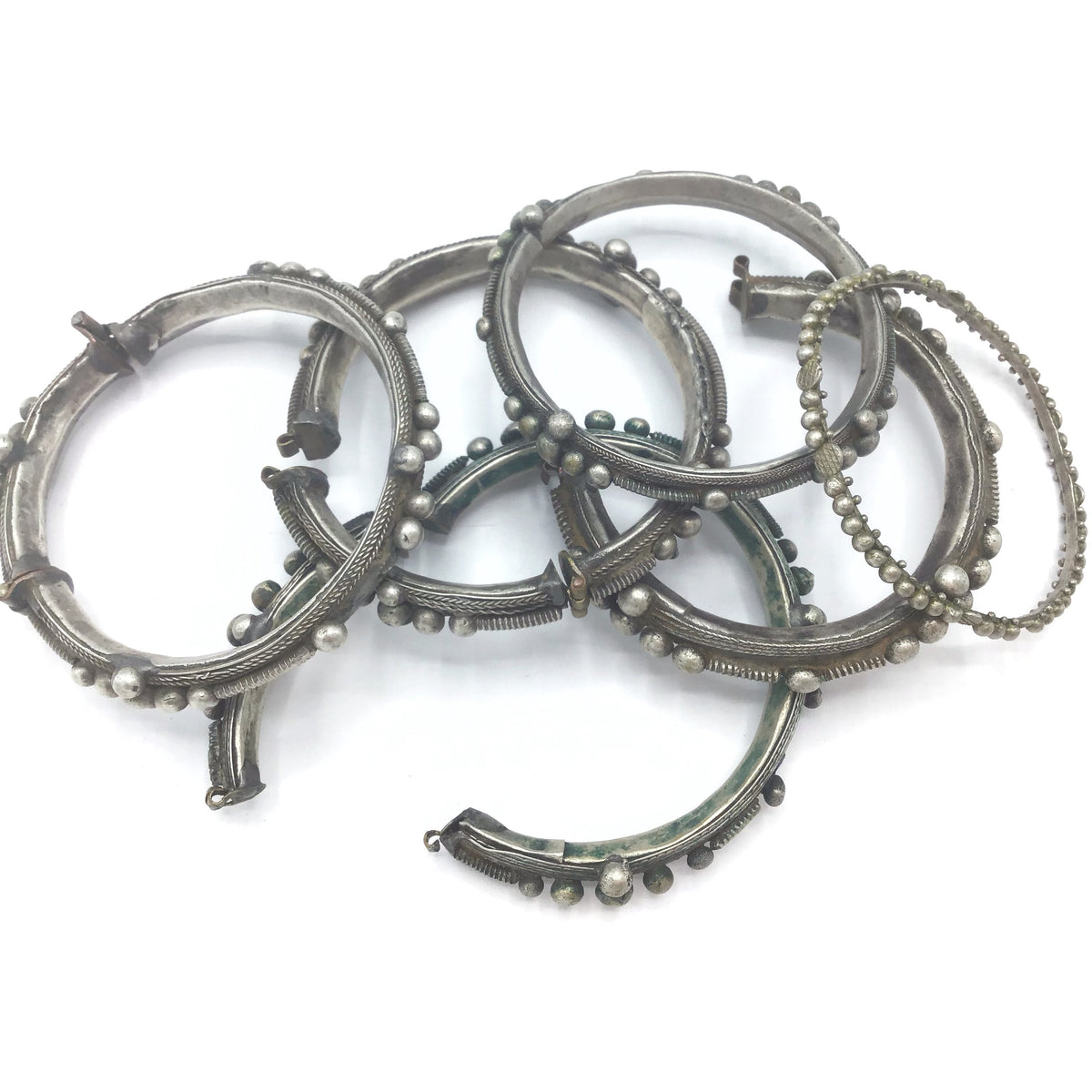 Vintage Silver Handmade Tribal Bracelets from the Sahara, Small Diameters, Group of 6 - Rita Okrent Collection (BR198)