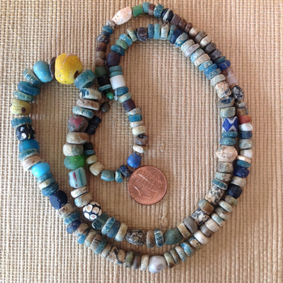 Excavated Mixed Color Glass Medium Sized Nila Beads and African Trade Beads, West African Trade - Rita Okrent Collection (AT0422t)