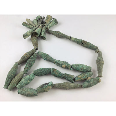Bronze Bead Necklace with 11 Bells and Pendants and Lots of Patina, Dogon People, Mali - Rita Okrent Collection (C174h)