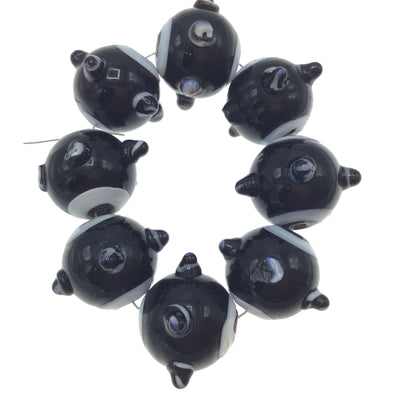 Black and White Matched Glass Art Beads, with Raised Eyes - Rita Okrent Collection (C326b)