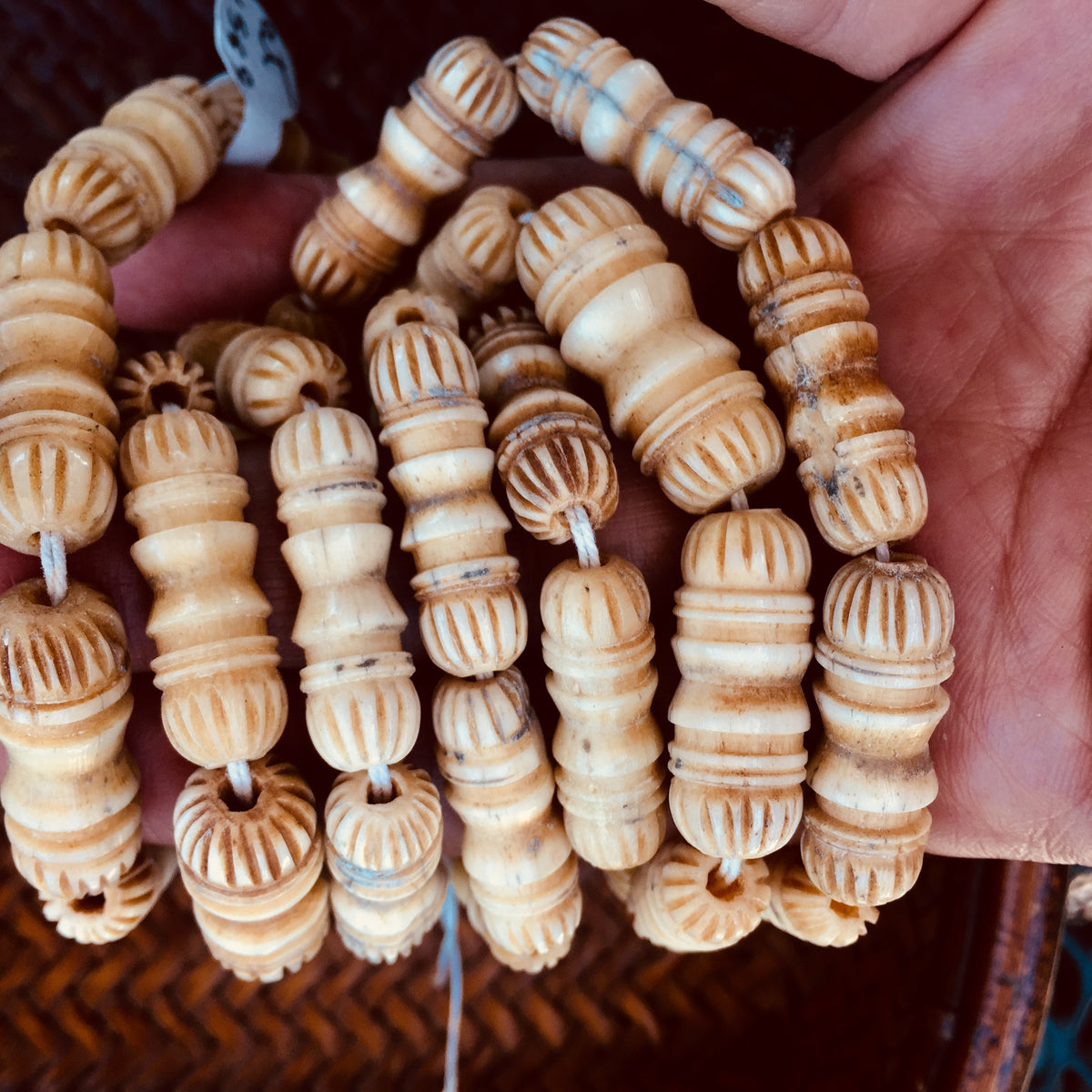 Lovely Hand-Carved Antique Bone Beads from the African Trade, Strand - AT01559