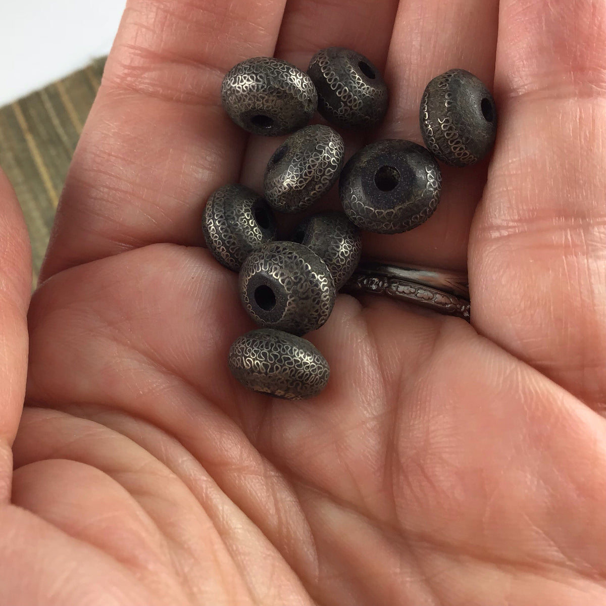 Group of Old Mauritanian Ebony Beads with Fine Silverwork - Rita Okrent Collection (ANT511)