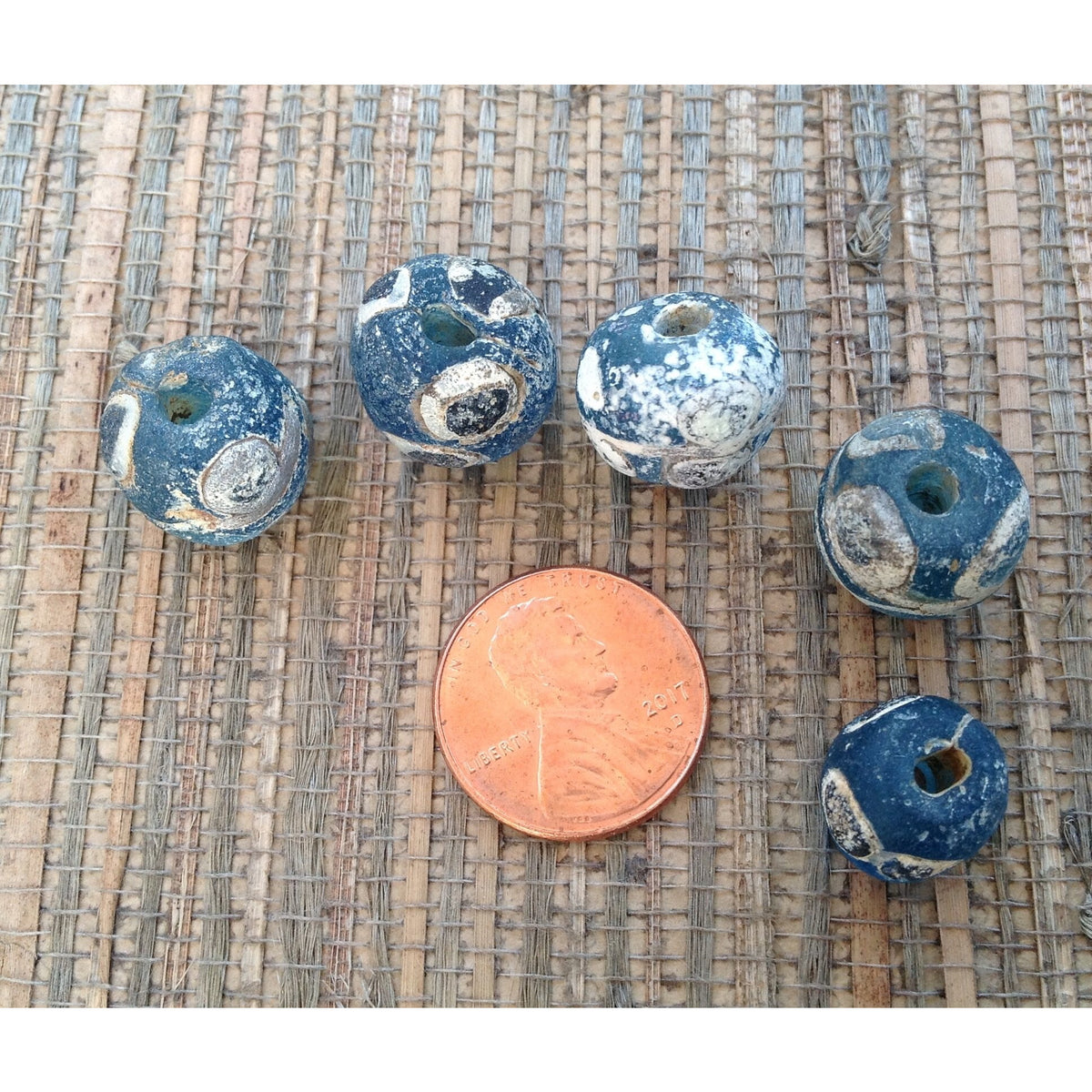 Set of 5 Blue Islamic Ancient Glass Eye Beads, Mali - Rita Okrent Collection (AG113)
