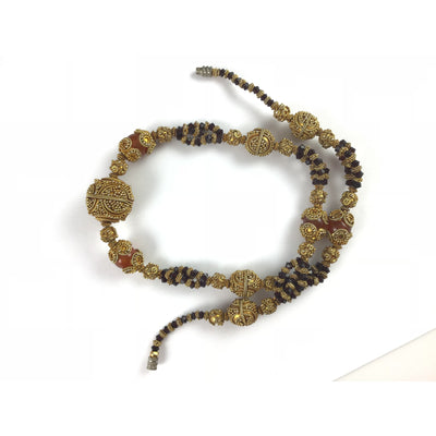 Mauritanian Traditional Gilded Granulated Beaded Bridal Necklace, with Garnet and Amber Glass  - Rita Okrent Collection (NE307)