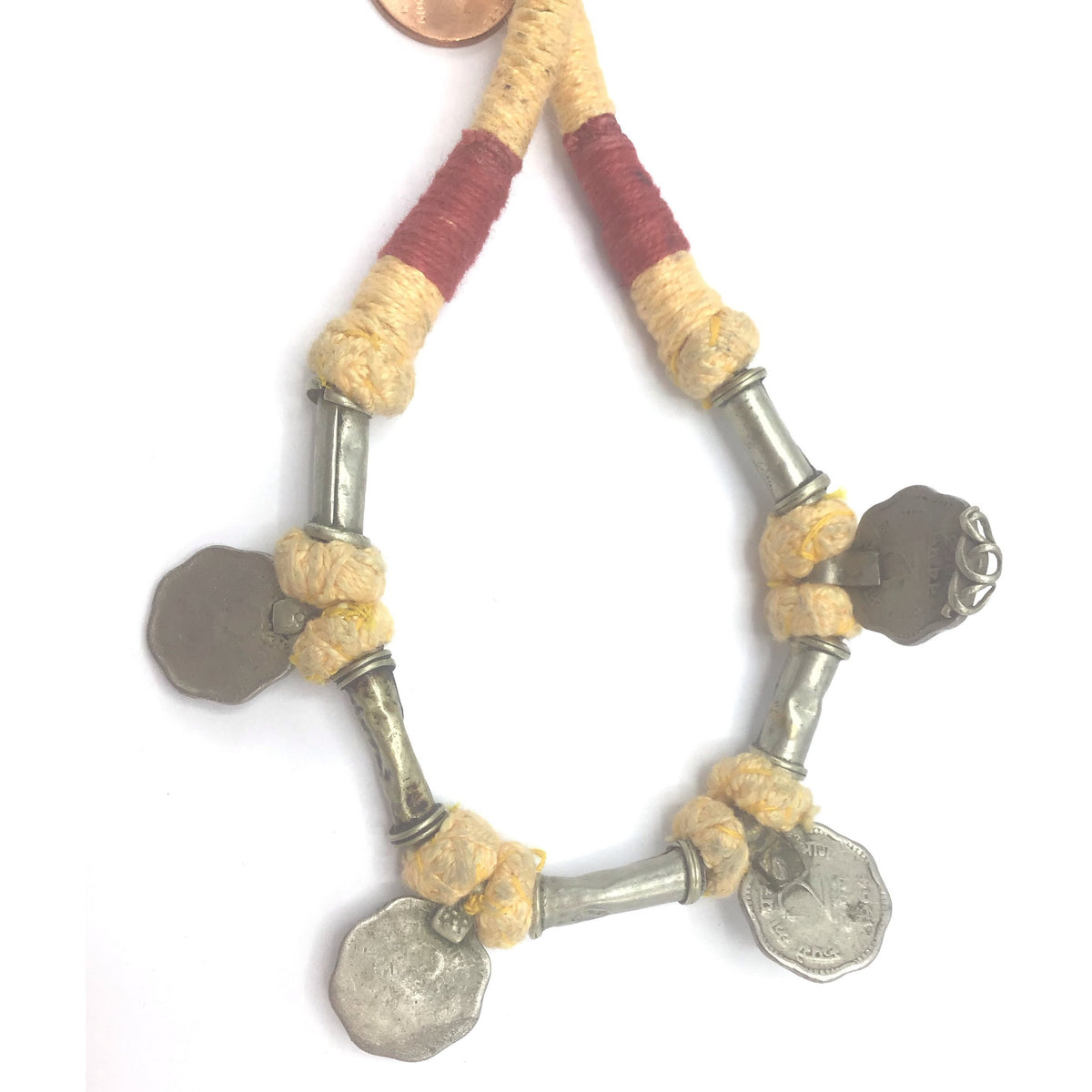 Vintage Thread Wrapped Necklaces with Rupee Coins and Pipe Beads, India - RIta Okrent Collection (P601)