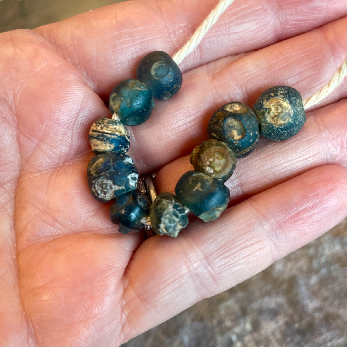 Short Strand of 10 Small Ancient Islamic Glass Evil Eye Beads from the Sahara - Rita Okrent Collection (AG305t)