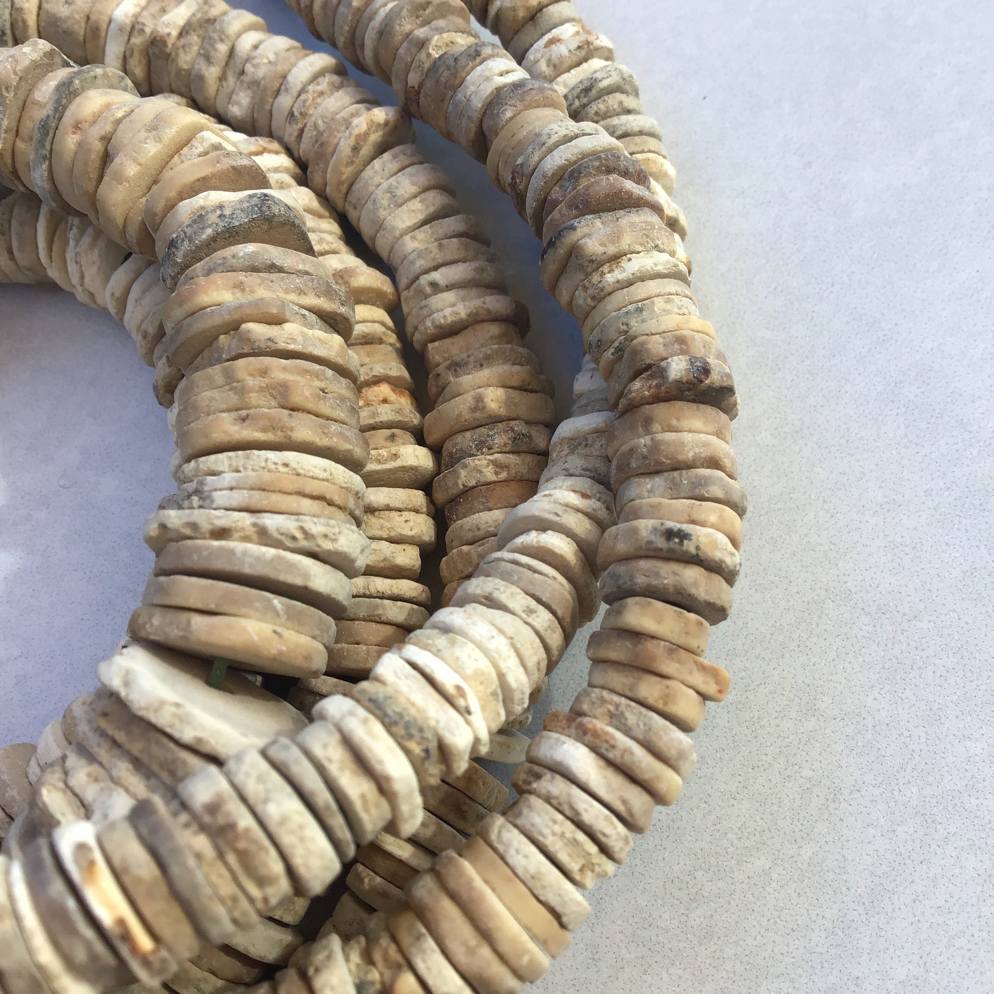 Antique Rustic Heishi Ostrich Egg Shell Beads from West Africa