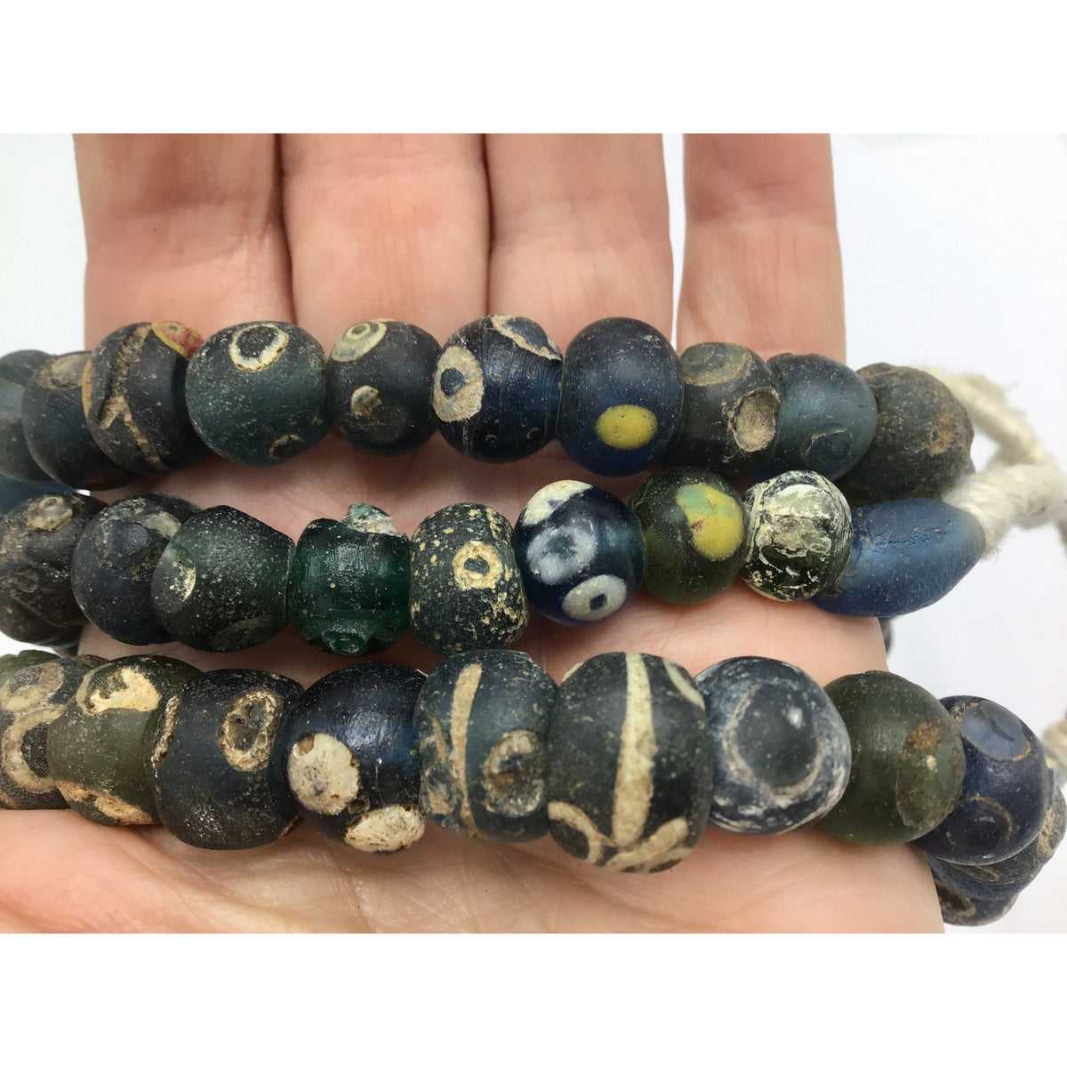 Gorgeous Long Strand of Blue Glass Islamic Eye Beads from Mauritania - Rita Okrent Collection (AG224)