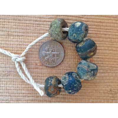 Set of 6 Blue Islamic Ancient Glass Eye Beads, Mali - Rita Okrent Collection (AG113c)