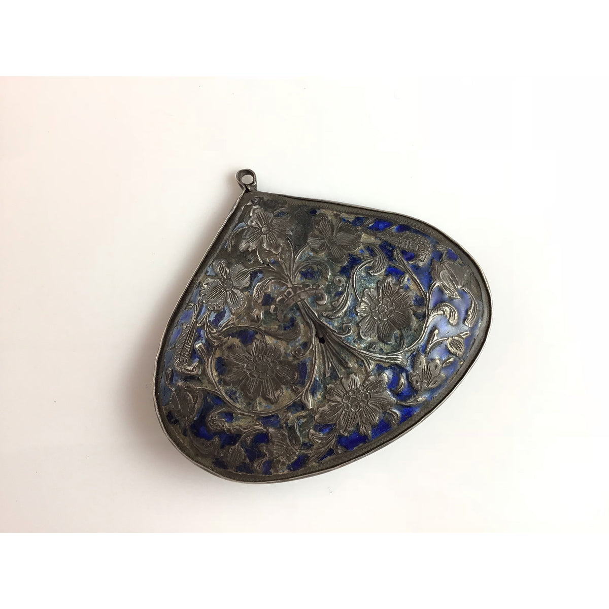 Antique Persian Blue Enameled Silver Brooch Pendant, Iran - Rita Okrent Collection (C558)