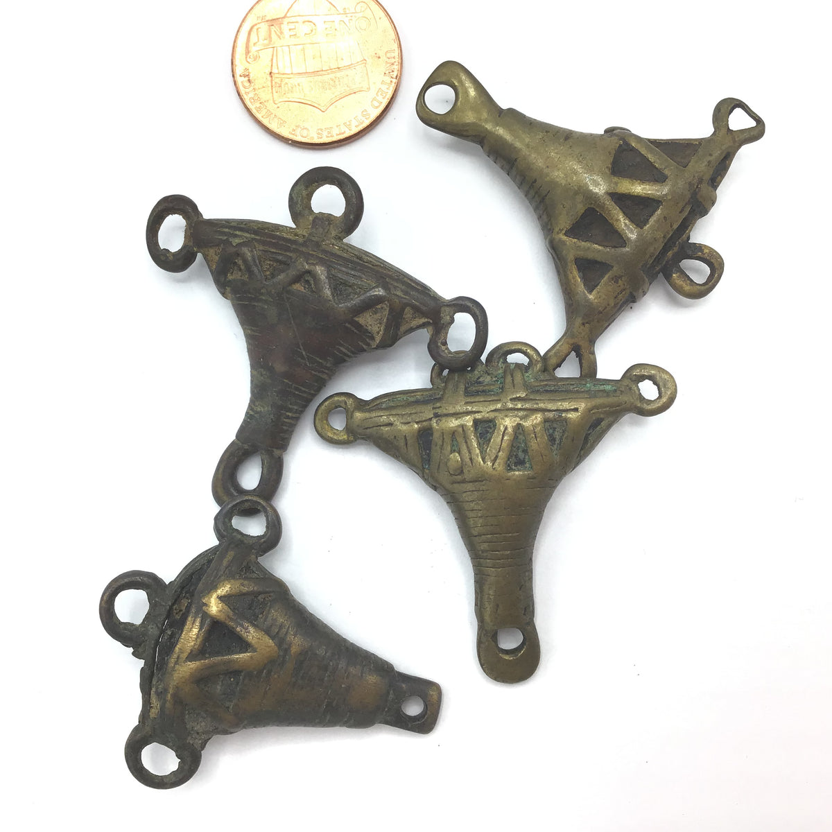 Set of Vintage African Baule Bronze and Copper Anchor-Shaped Pendants - Rita Okrent Collection (P836)