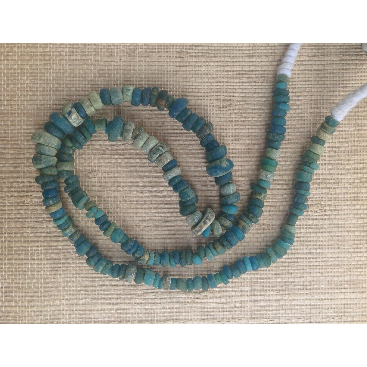 Very Blue and Faded Green Antique Medium Nila Dardig beads, Mali, 24 inch Strand - Rita Okrent Collection (AT0660)