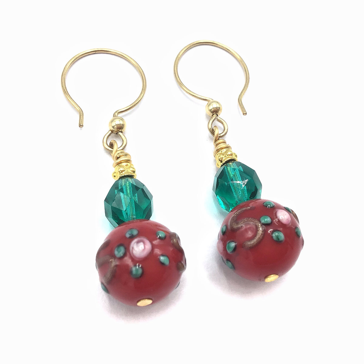 Venetian Red Wedding Cake Beaded Holiday Earrings - Rita Okrent Collection (E355)