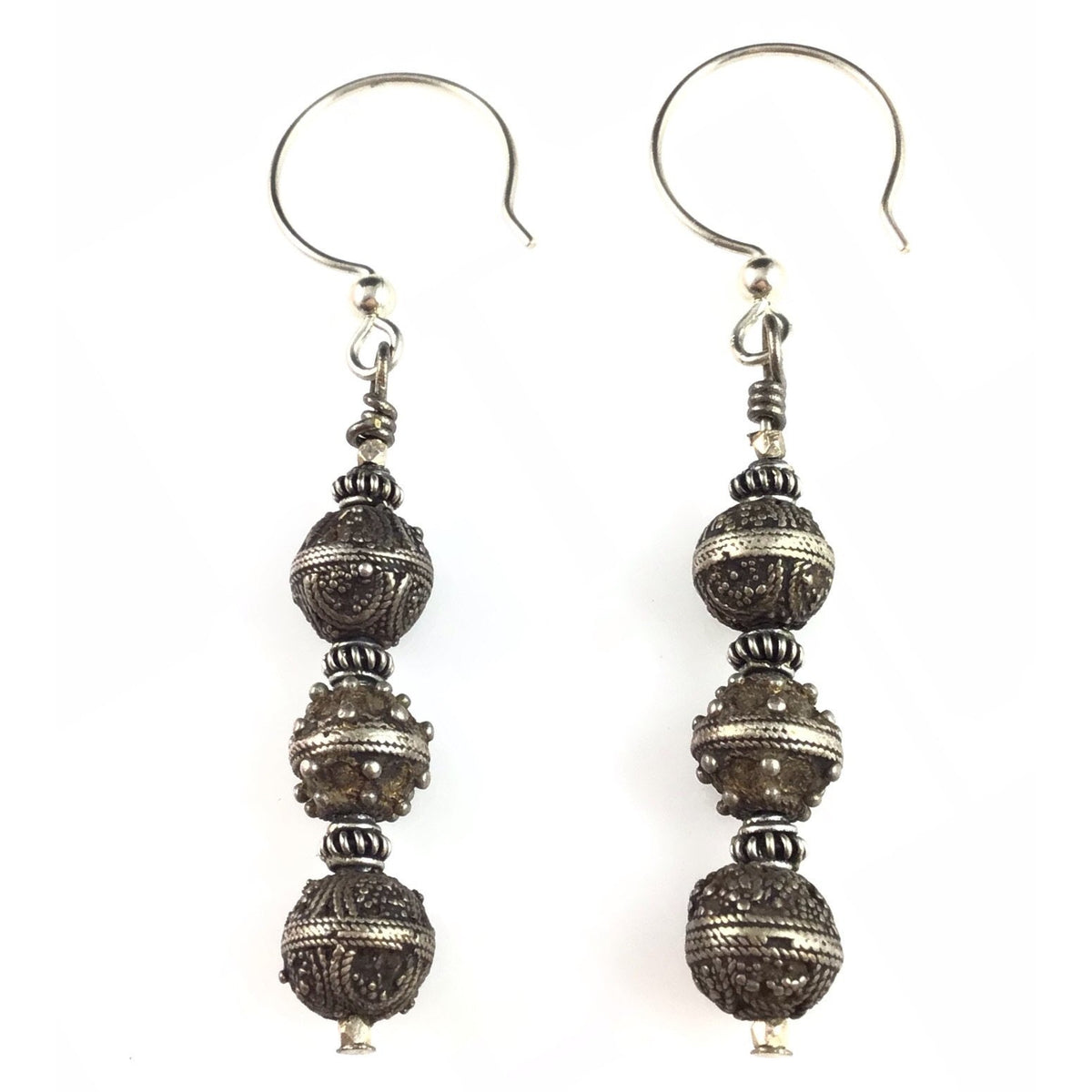 Mauritanian Antique Silver Beaded Earrings - E408