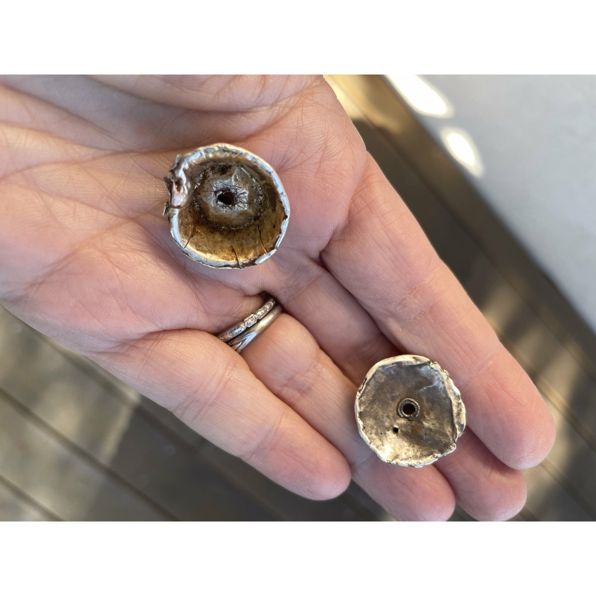 Mauritanian Silver Temporal Ornaments, with Holes in Center - Rita Okrent Collection (P769)