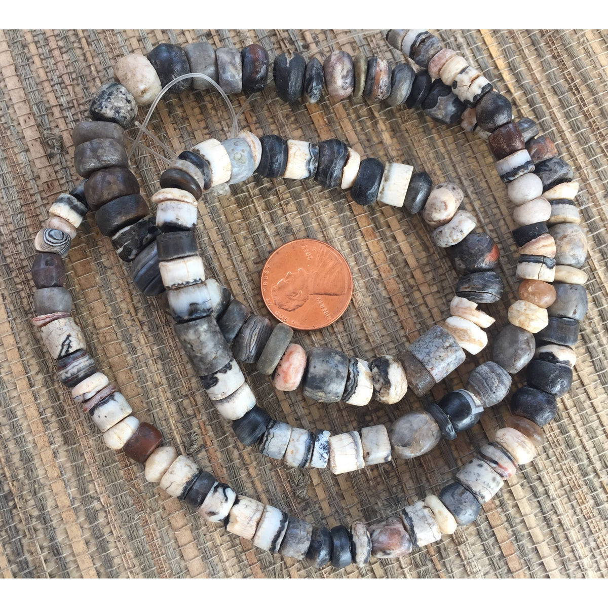 Rare Black, White and Gray Neolithic-Period Agate Beads, Mauritania - Rita Okrent Collection (S321j)