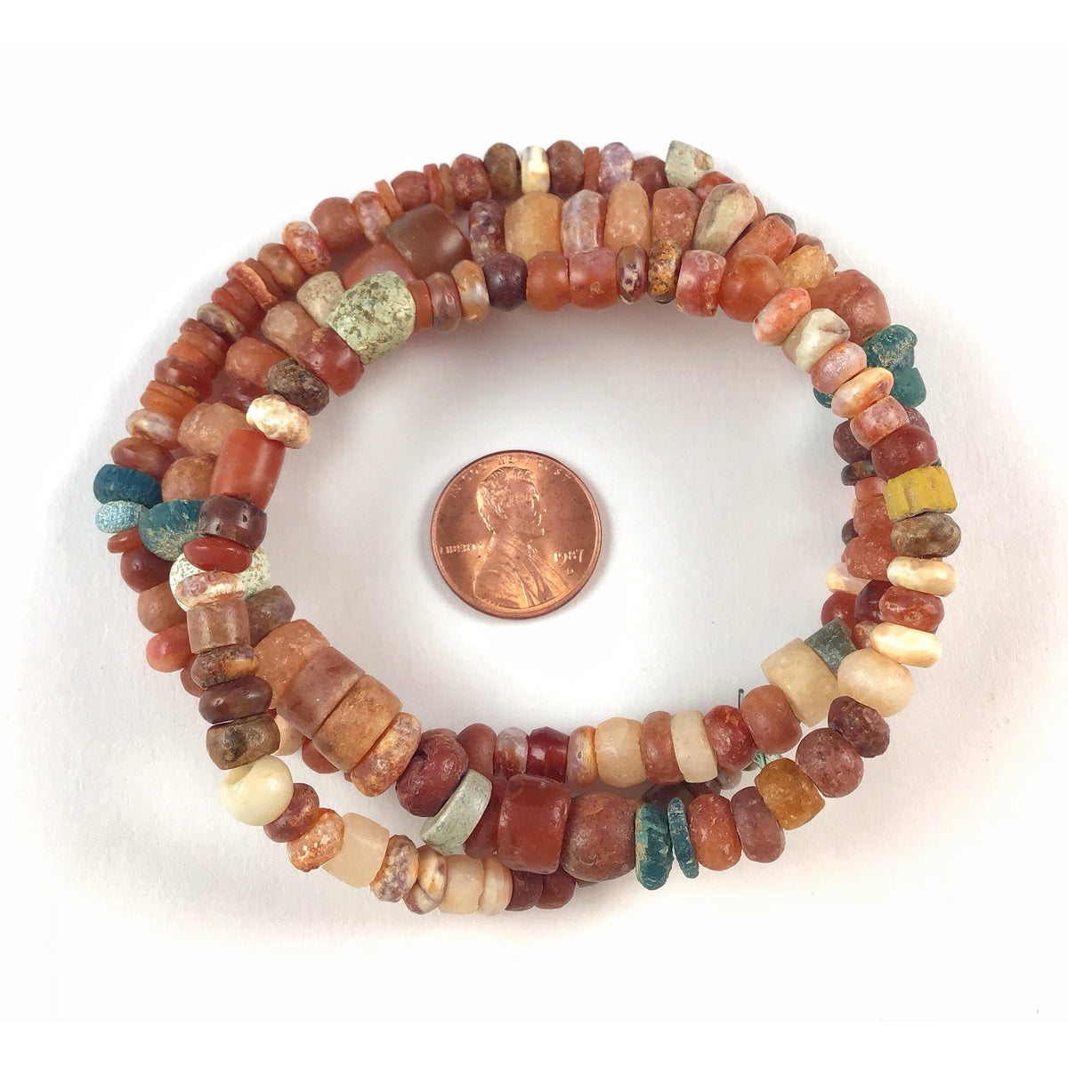 Strand of Smaller Size Carnelian, Agate and Blue Glass Beads, Mali - Rita Okrent Collection (S405)