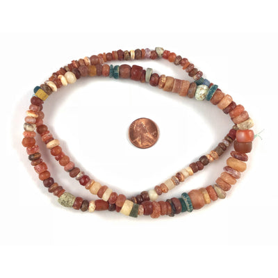 Strand of Smaller Size Carnelian, Agate and Blue Glass Beads, Mali - Rita Okrent Collection (S405)