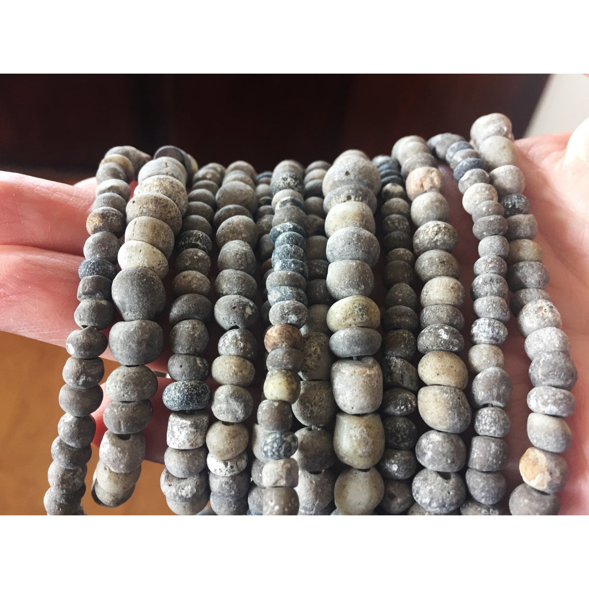 Rare Round Gray Excavated Ancient Glass Graduated Medium Sized Nila Beads, Djenne, Mali  - Rita Okrent Collection (AT0639gry)