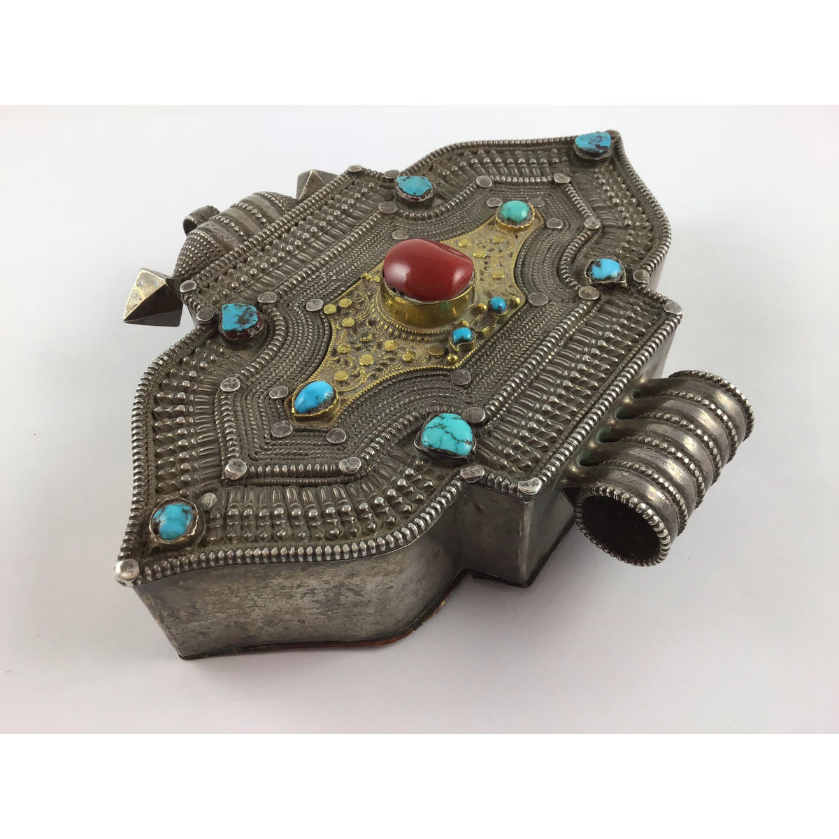 Large Antique Tibetan Gao Mixed Silver Gilt Prayer Box Pendant - Rita Okrent Collection (P552)