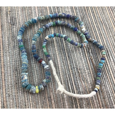 Graduated Mixed Blues Faded Excavated Ancient Glass Small to Medium Sized Nila Beads, Djenne, Mali  - Rita Okrent Collection (AT0629n)