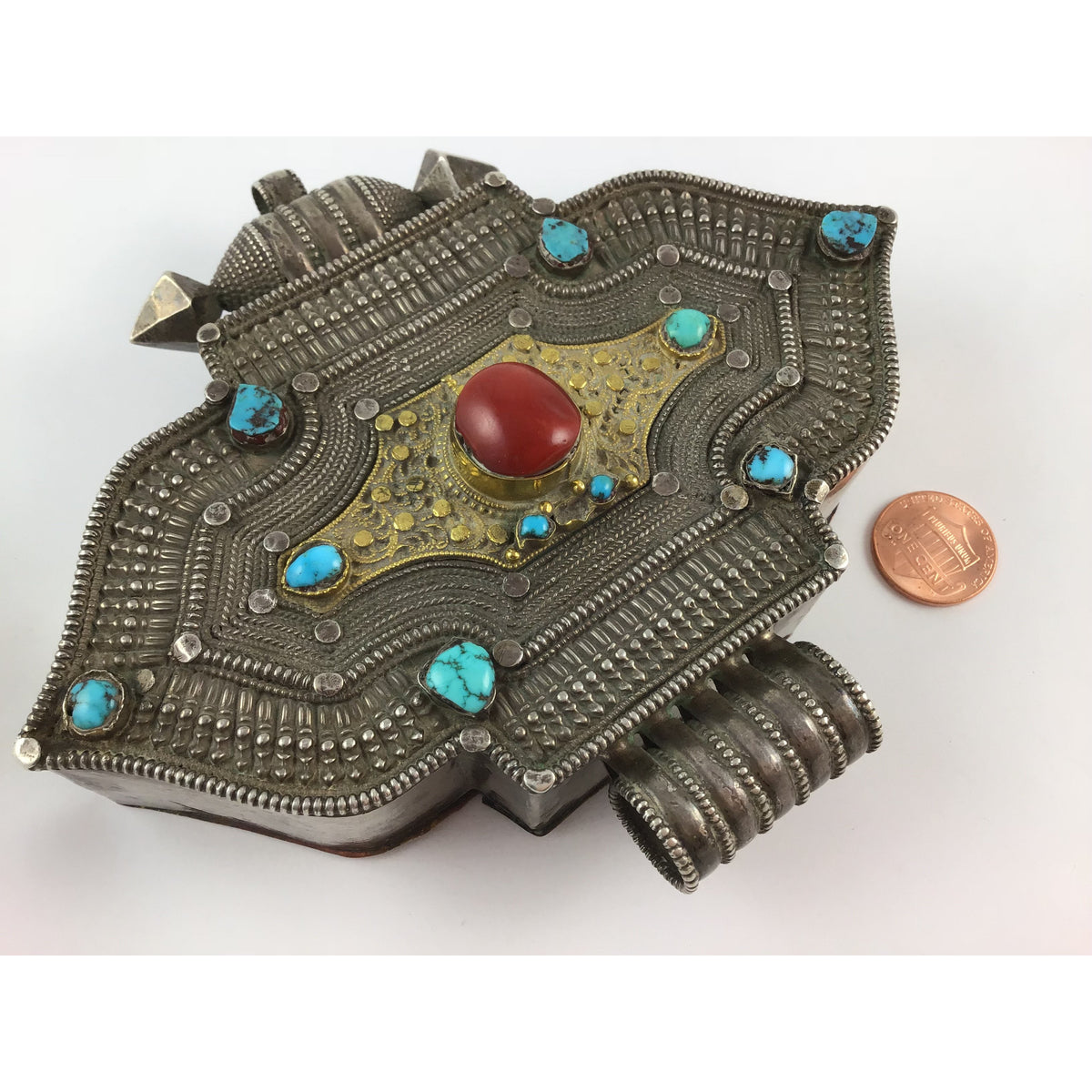Large Antique Tibetan Gao Mixed Silver Gilt Prayer Box Pendant - Rita Okrent Collection (P552)