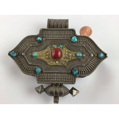Large Antique Tibetan Gao Mixed Silver Gilt Prayer Box Pendant - Rita Okrent Collection (P552)
