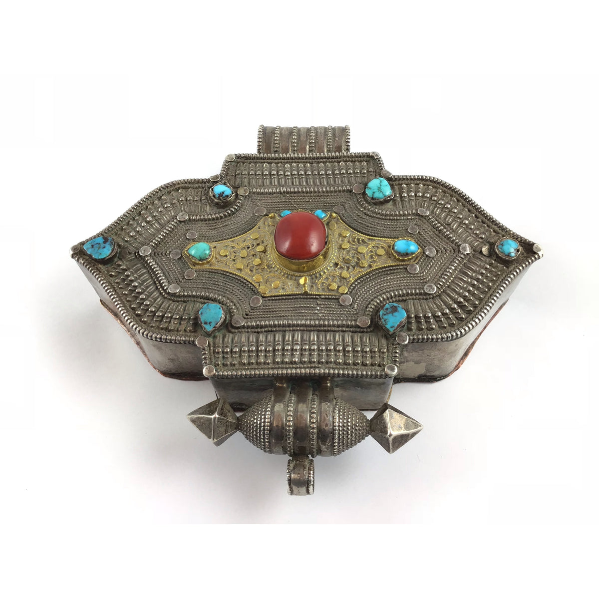 Large Antique Tibetan Gao Mixed Silver Gilt Prayer Box Pendant - Rita Okrent Collection (P552)