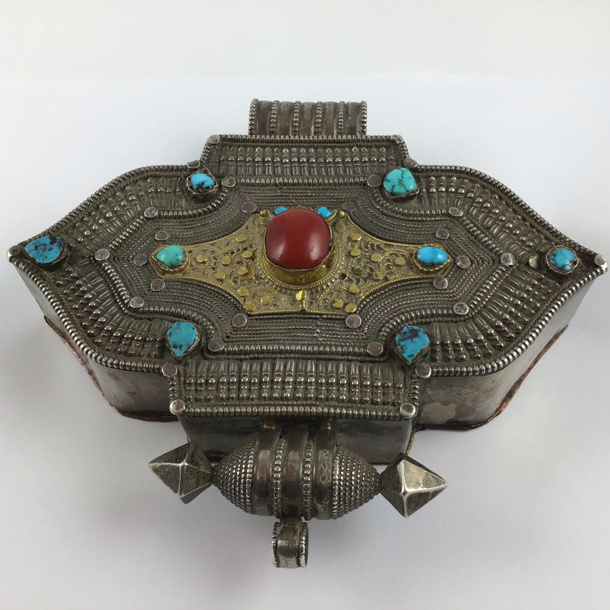 Large Antique Tibetan Gao Mixed Silver Gilt Prayer Box Pendant - Rita Okrent Collection (P552)