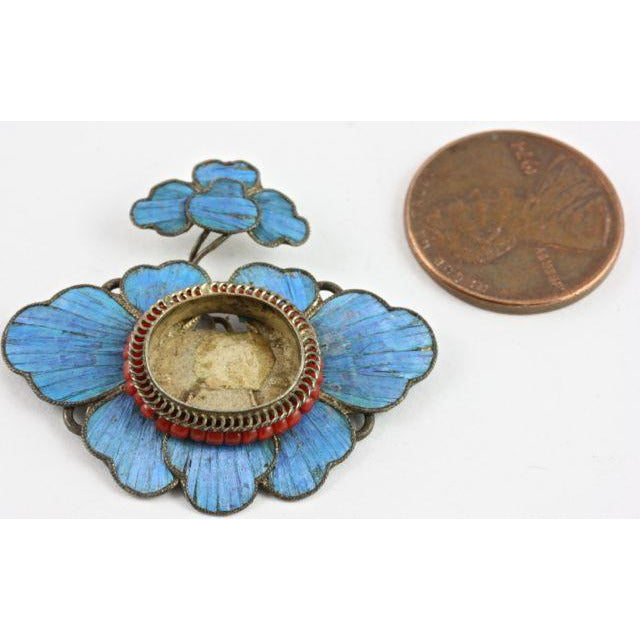 Blue Kingfisher Flower Pendant, Antique, China - P171