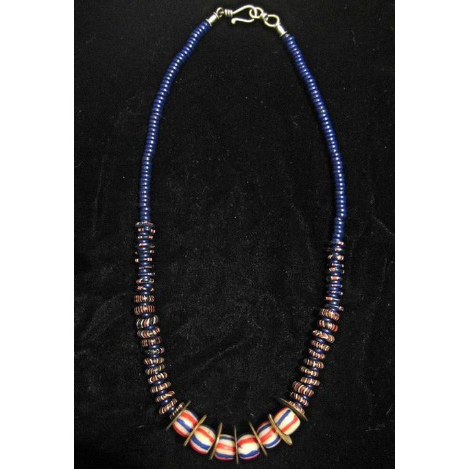 American Flag Chevrons and African Trade Necklace with African Coin Pendants