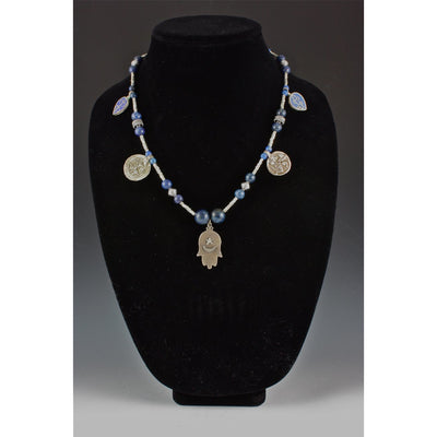 Lapis Lazuli and Silver Necklace with Far Eastern Antique Pendants