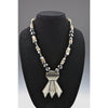 African Tribal Silver, Heishi Beads and Batik Cloth Bead Necklace with Morocccan